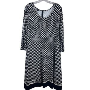 Talbots Black White Geometric Print A-Line Midi Dress XL